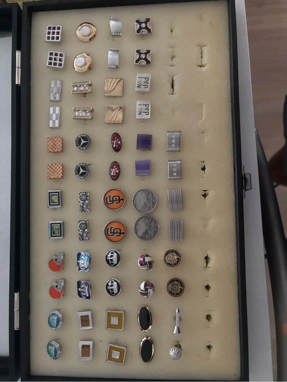 Men’s Cufflinks - 28 pair with wooden box included.  Retro and sports variety!